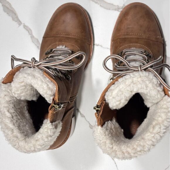Nine West | Penni Women’s Brown Sherpa Lined Faux Leather Ankle Boots - Size 8.5 - Picture 12 of 15